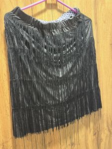Black Fringed Mini Skirt