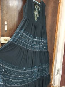 Elegant teal blue Tiered Ethnic Gown