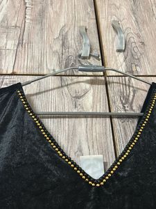 Black Velvet Bodysuit with Embellished Neckline