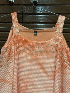 Orange Graphic Print Cold Shoulder Top two way sty