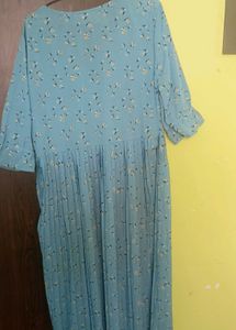 Blue Floral Pleated Dress