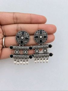 Oxidised Silver Jhumka Earrings