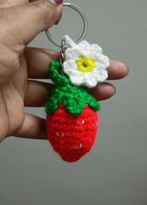 Crochet Strawberry Flower Keychain