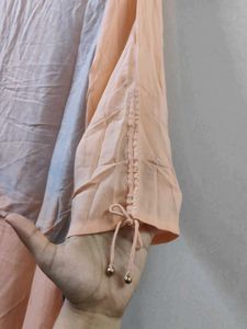 Peach Kurta with Blue Tie-Dye Shrug