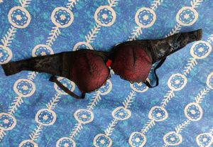 Lace Trimmed Red &amp; Black Bra