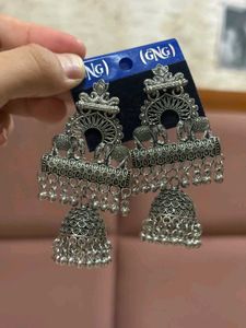 Huge Oxidized Silver Elephant Jhumka Earrings