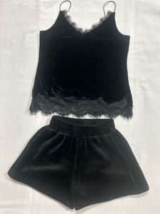 Velvet Lace Trim Cami &amp; Shorts Set