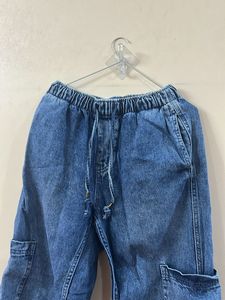 Blue Denim Cargo Jogger Pants