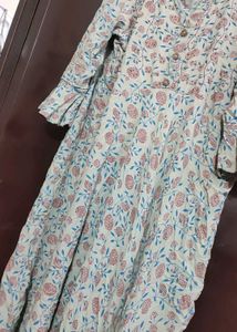 Sea Green &amp; Maroon Floral Print Kurti For 44 Bust