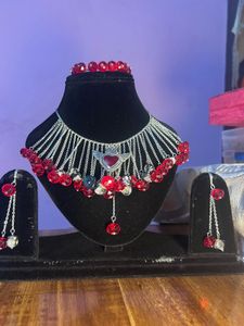 Red Crystal Heart Wings Jewellery Set
