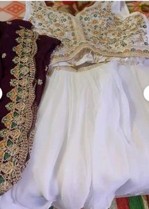 Embroidered Crop Top &amp; Palazzo Set with Cape