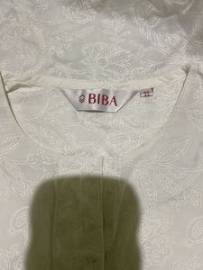 BIBA PURE COTTON White &amp; Pink Kurta Set