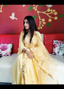 Yellow Sequined Kurta Set with Dupatta