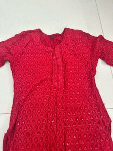 Elegant Red Chikankari Kurta
