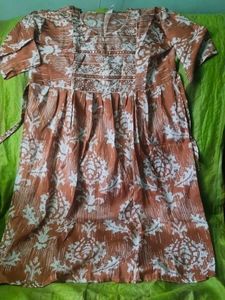 brown Floral Print Kurta