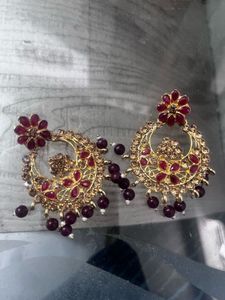 Elegant Maroon &amp; Gold Jewelry Set
