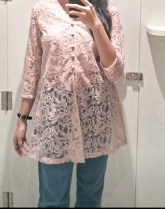 Elegant Lace Overlay Top baby pink