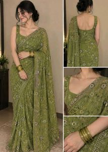 Elegant Green Embellished Saree