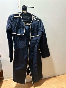 Classic Navy Trench Coat with Cream Trim