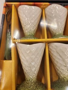 LIVA Ice Cream Set - 6 Pcs Ceramic Cups &amp; Spoons