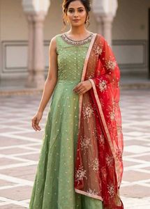 Elegant Embroidered Ethnic Gown with Dupatta