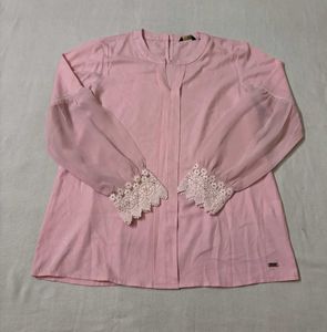 Pink Park Avenue Blouse with Lace Sleeves