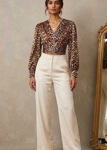 Leopard Print V-Neck Ruched Crop Top
