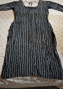 Black and white Batik pattern cotton kurta set