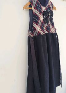 Charming Plaid &amp; Bow Sleeveless Dress for winter