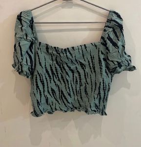 Trendy Smocked Tiger Print Crop Top