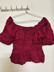 Maroon Off-Shoulder Puff Sleeve Top