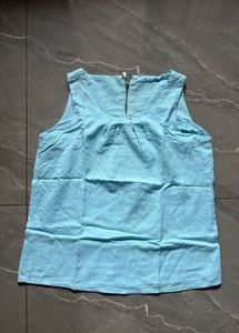 Blue  Sleeveless Zip-Front Top