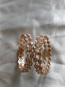 Elegant Rose Gold Stone Bangles (Set of 2)