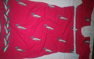 creap silk red suit Embroidery+dupatta