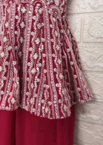 Rose Pink Embellished Peplum Top With Sharara