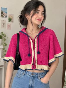 Pink Knitted Hooded Crop Top 💓