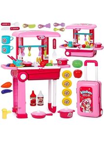 Kids Play Kitchen Set With Trolley back dhakan no