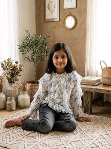Cute Girls' Floral Ruffle Top & capri