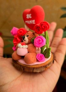 🌹 Be Mine Teddy — Handmade Clay Showpiece 🧸❤️