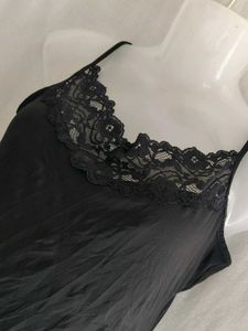 Black Lace Trim Camisole Slip
