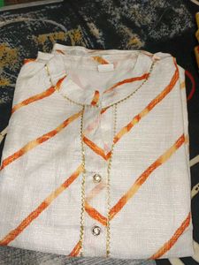 lehariya White Kurta with Orange Stripes