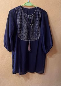 Black Embroidered Tassel Kurta