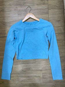Blue Cropped Long Sleeve Tee