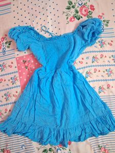 Cute Blue Puff Sleeve Dress