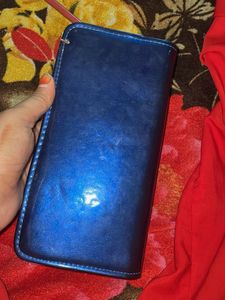 Stylish Blue Wallet with Pearl Embellishment