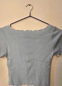 🌸 Pastel Blue Ribbed Coquette Crop Top 🎀