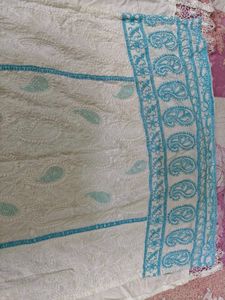White Kurta with Blue Embroidery