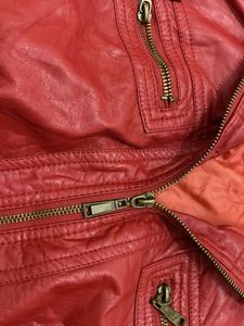 Red Faux Leather Bomber Jacket waist length