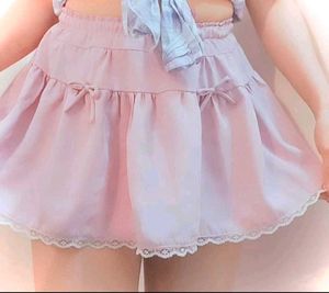 Cute Pink Mini Skirt with Lace Trim