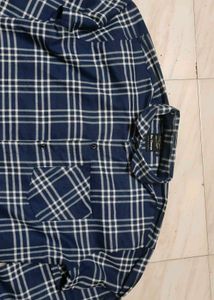 Navy Blue Checkered Casual Shirt –